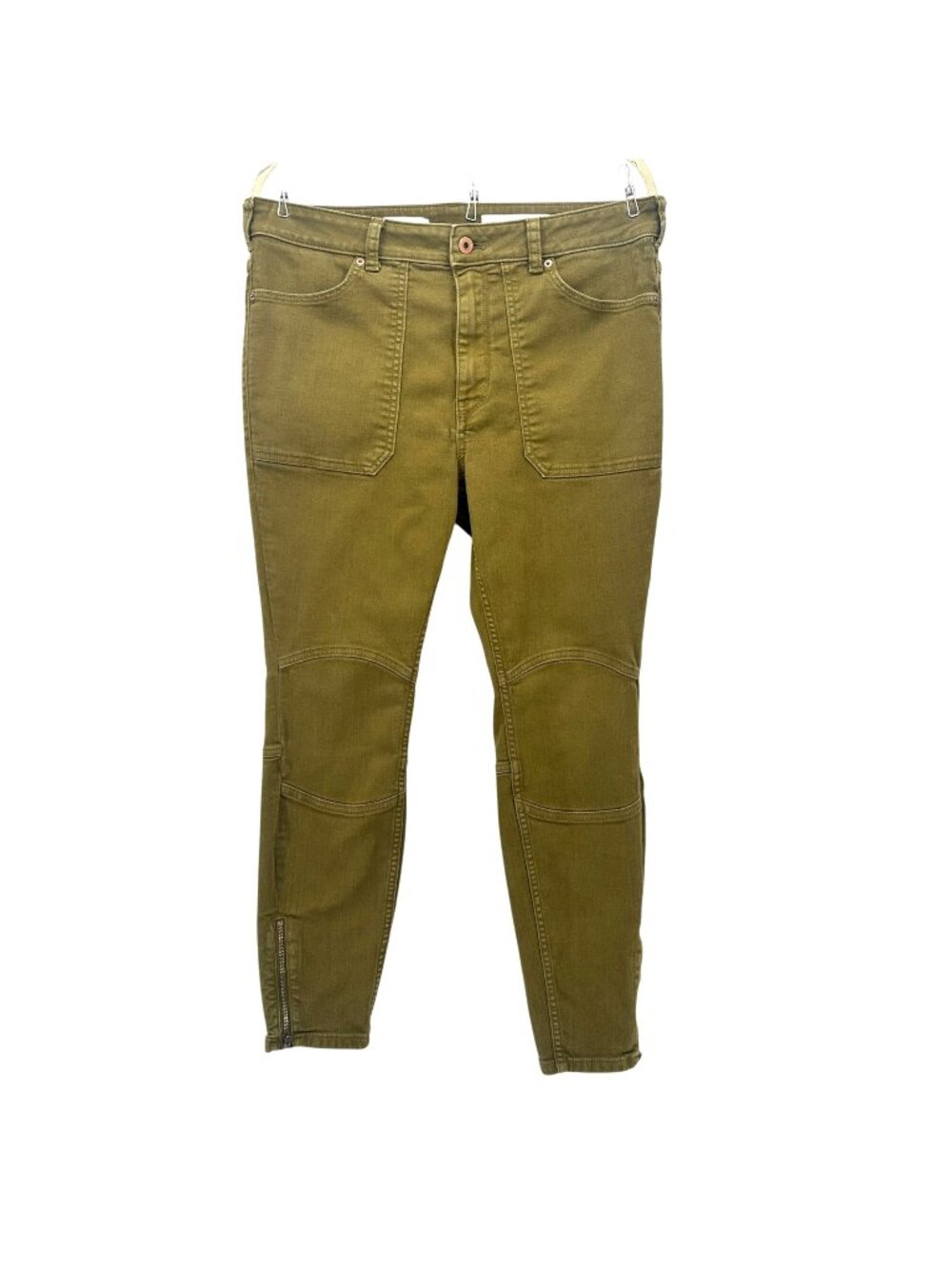 Anthropologie Pilcro Womens 32 Jeans High Rise Denim Legging Green Zipper Ankles